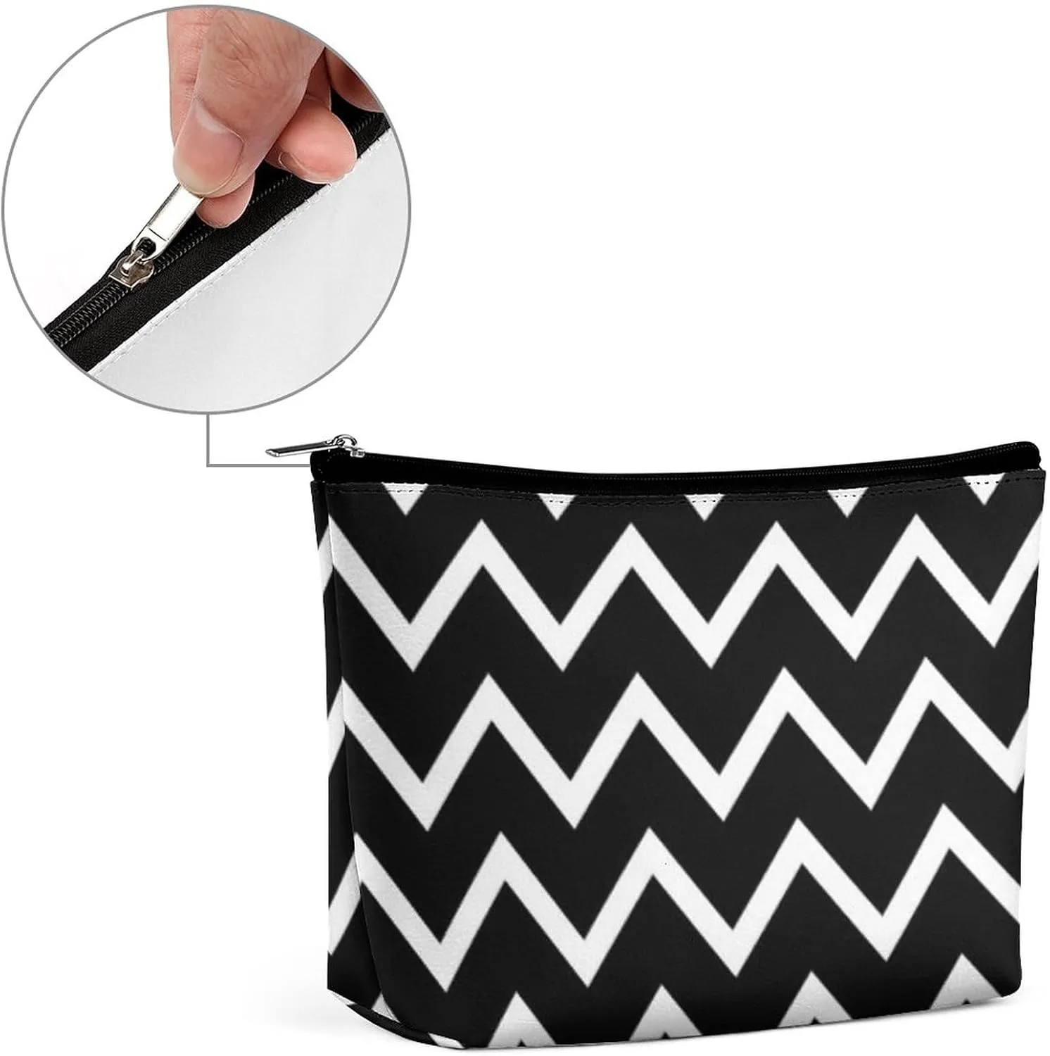 Black and White Chevron Cosmetic Bag, Travel Portable Makeup Bag for Purse Pouch Beauty Zipper Organizer Toiletry Bag for Women