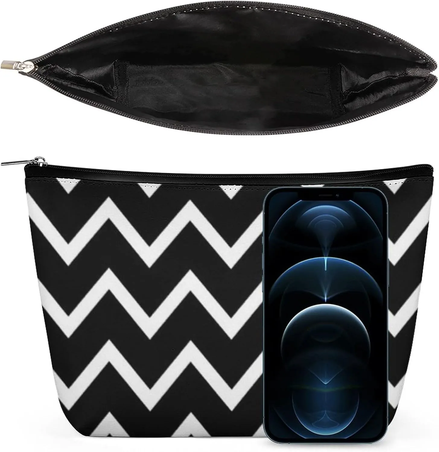 Black and White Chevron Cosmetic Bag, Travel Portable Makeup Bag for Purse Pouch Beauty Zipper Organizer Toiletry Bag for Women