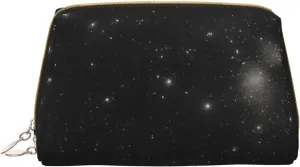 Black and white galaxy Cosmetic Bag, Large Waterproof Leather Cosmetic Bag, Portable Toiletry Bag for Women with Zipper, Travel Essentials
