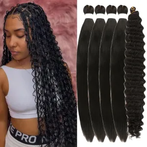 Black Braiding Hair Pre stretched Colored 1B Boho Hair for Braiding Hypoallergenic Crochet Boho Braids Ez Braid Knotless Synthetic Curls