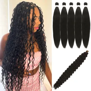 Black Braiding Hair Pre Stretched Knotless Braiding Hair for Boho Braids(6 Packs)
