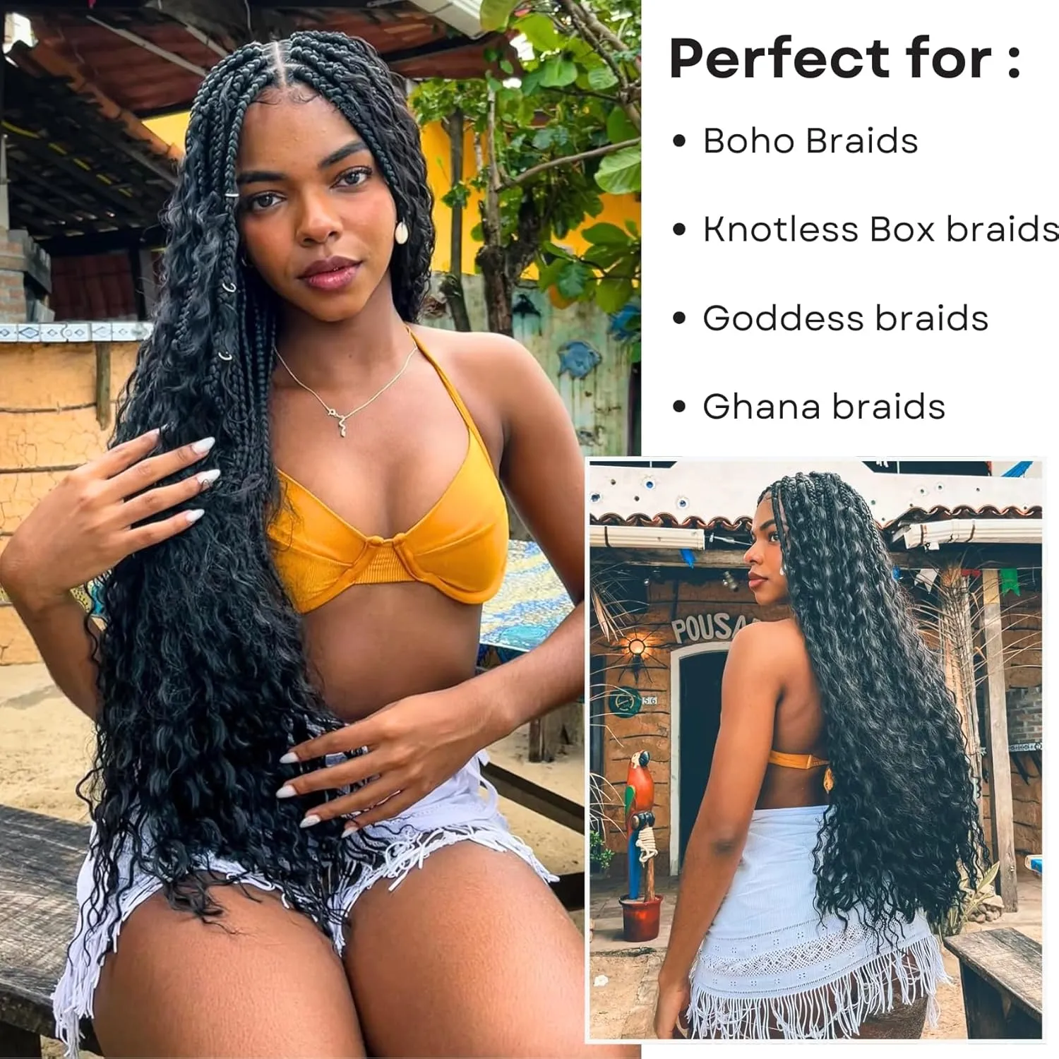 Black Braiding Hair Pre Stretched Knotless Braiding Hair for Boho Braids(6 Packs)