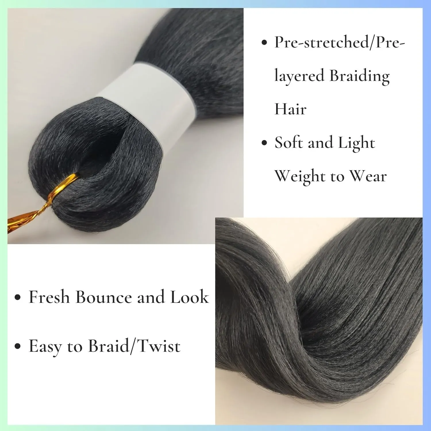 Black Braiding Hair Pre Stretched Knotless Braiding Hair for Boho Braids(6 Packs)
