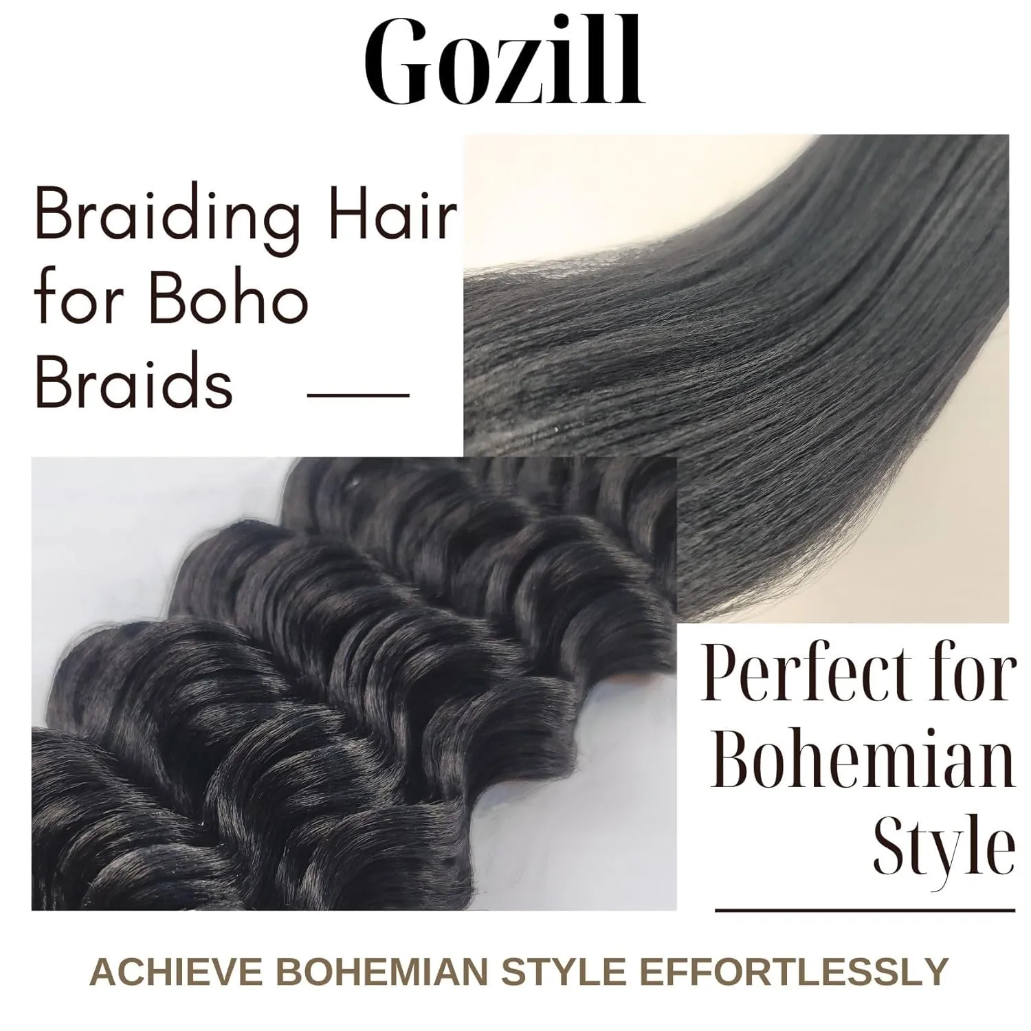 Black Braiding Hair Pre Stretched Knotless Braiding Hair for Boho Braids(6 Packs)