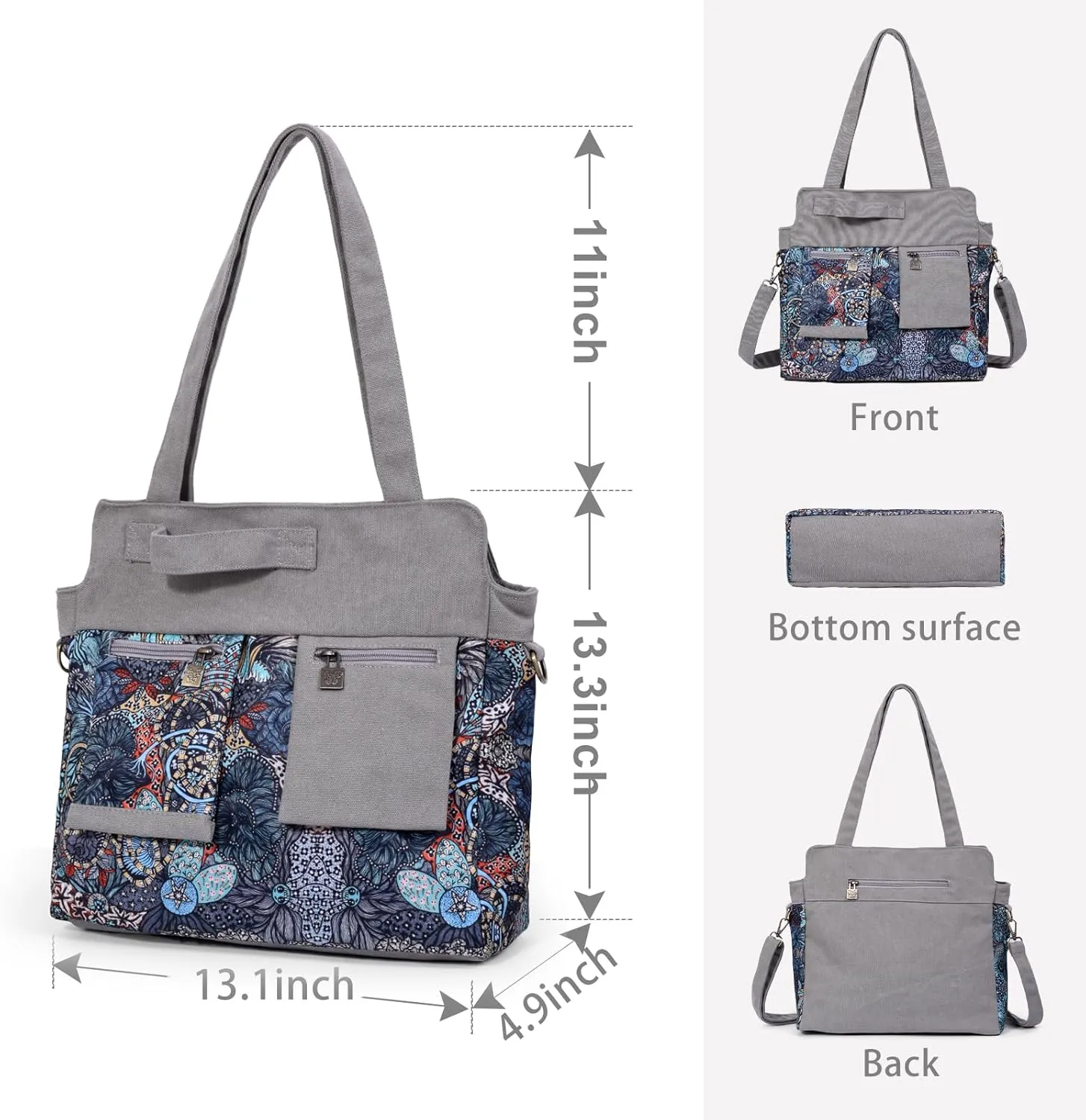 Black Butterfly boho series Large capacity canvas Personalized printing crossbody sling backpack， women tote handbags