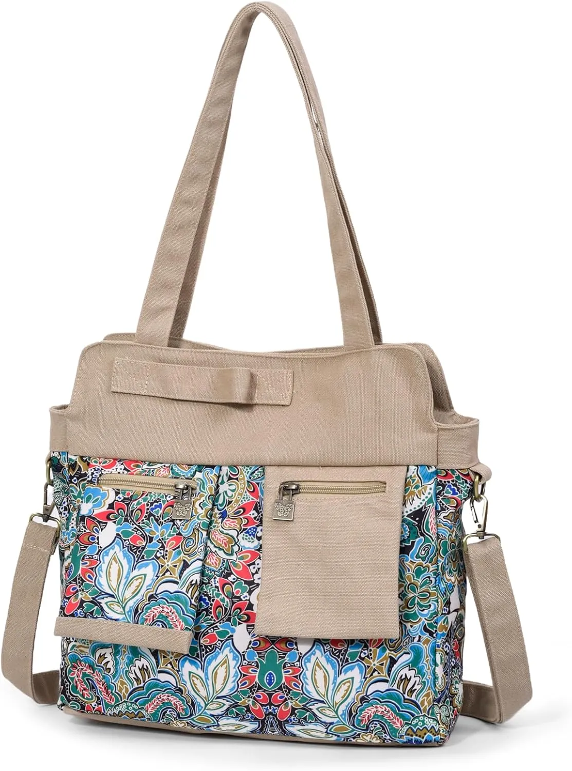 Black Butterfly boho series Large capacity canvas Personalized printing crossbody sling backpack， women tote handbags