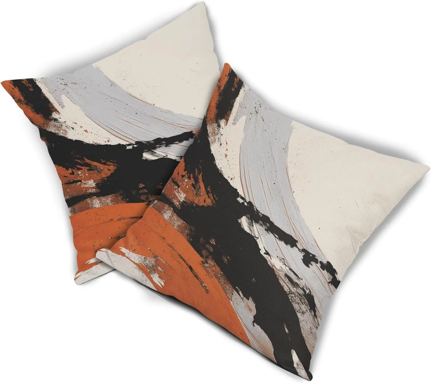 Black Orange Pillow Covers 18x18 Inch Set of 2 Grey Black and Burnt Orange Decorative Outdoor Throw Pillow Covers Cotton Linen Square Pillowscase Cushion Covers for Sofa Couch Bedroom Living Room