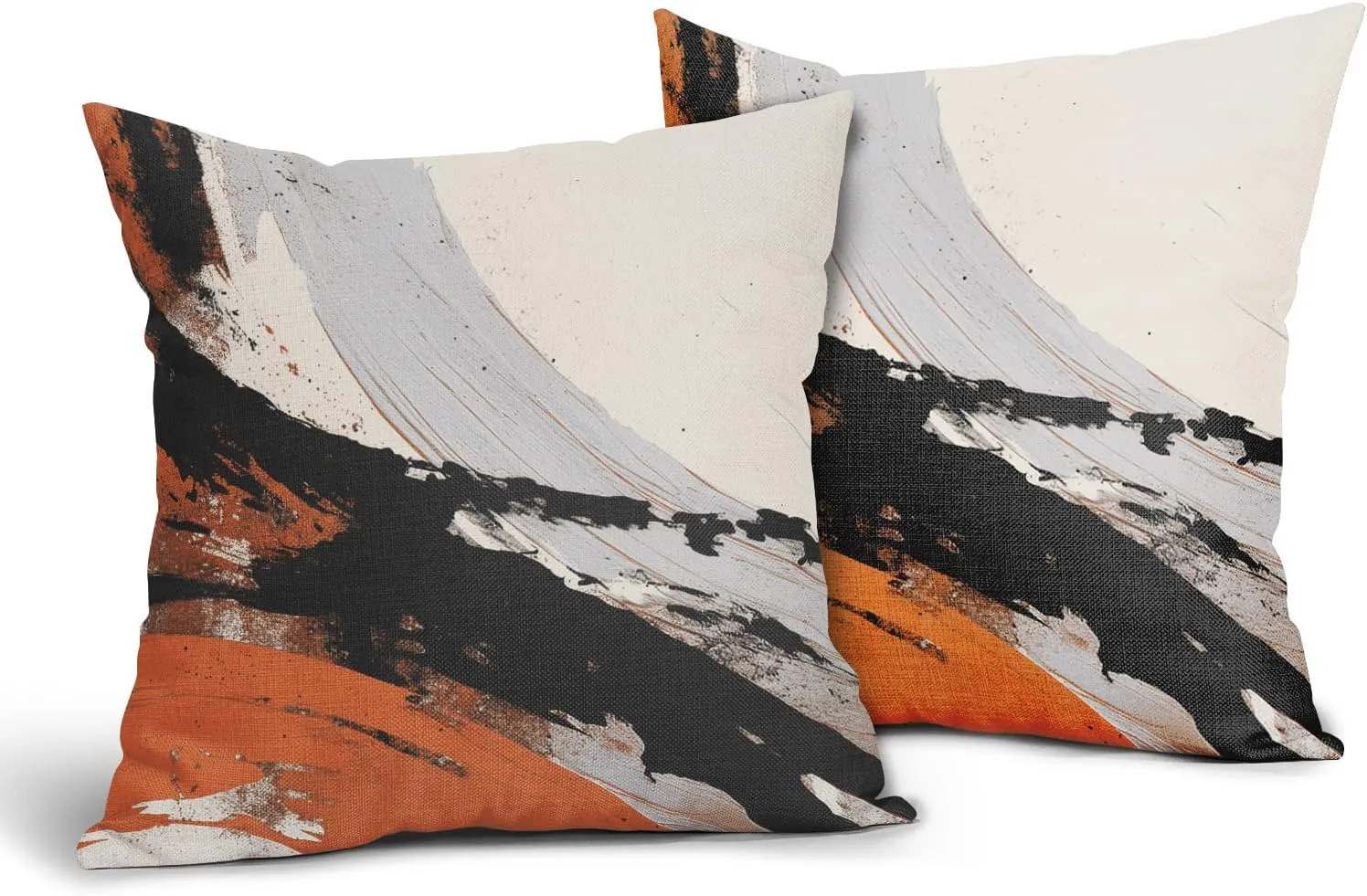 Black Orange Pillow Covers 18x18 Inch Set of 2 Grey Black and Burnt Orange Decorative Outdoor Throw Pillow Covers Cotton Linen Square Pillowscase Cushion Covers for Sofa Couch Bedroom Living Room