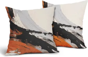 Black Orange Pillow Covers 18x18 Inch Set of 2 Grey Black and Burnt Orange Decorative Outdoor Throw Pillow Covers Cotton Linen Square Pillowscase Cushion Covers for Sofa Couch Bedroom Living Room