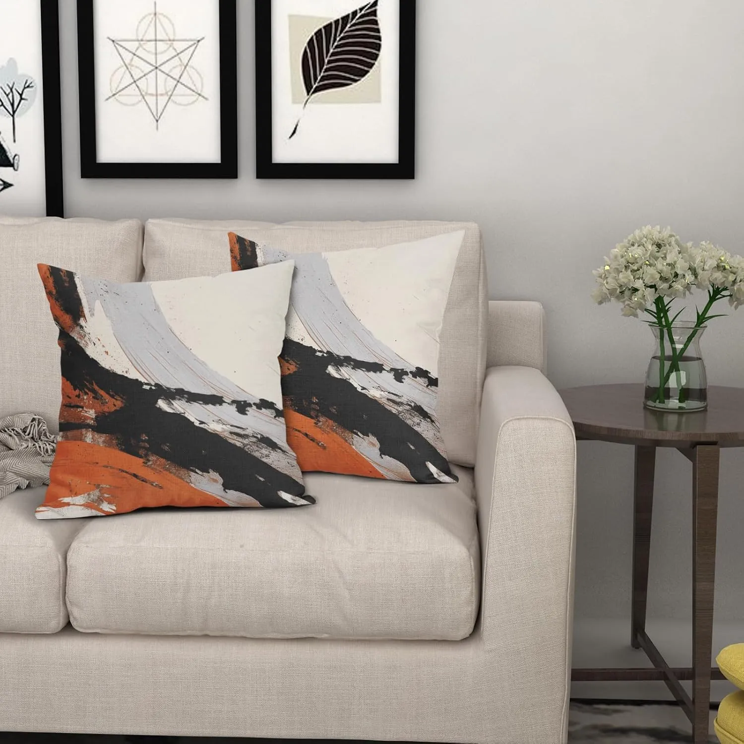 Black Orange Pillow Covers 18x18 Inch Set of 2 Grey Black and Burnt Orange Decorative Outdoor Throw Pillow Covers Cotton Linen Square Pillowscase Cushion Covers for Sofa Couch Bedroom Living Room