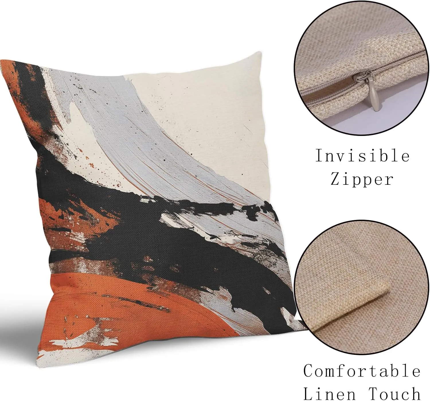 Black Orange Pillow Covers 18x18 Inch Set of 2 Grey Black and Burnt Orange Decorative Outdoor Throw Pillow Covers Cotton Linen Square Pillowscase Cushion Covers for Sofa Couch Bedroom Living Room