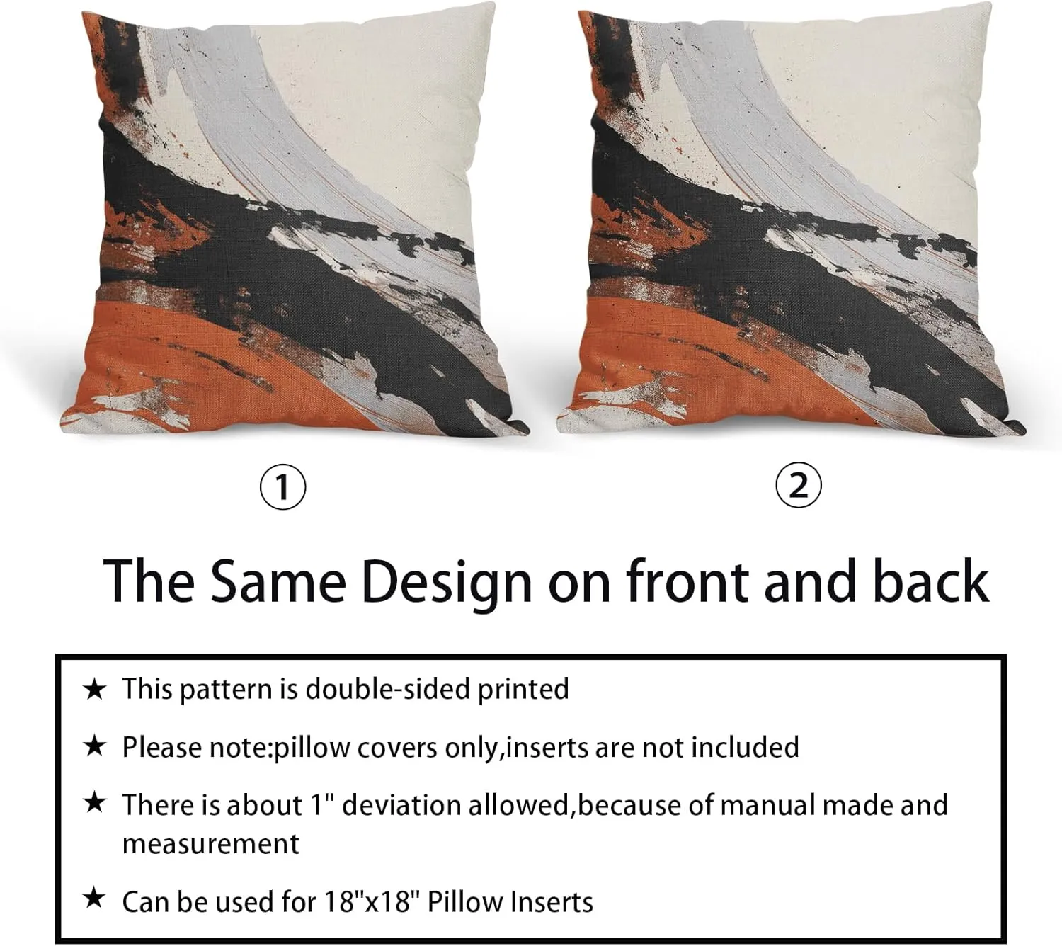 Black Orange Pillow Covers 18x18 Inch Set of 2 Grey Black and Burnt Orange Decorative Outdoor Throw Pillow Covers Cotton Linen Square Pillowscase Cushion Covers for Sofa Couch Bedroom Living Room