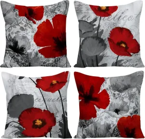 Black Red Flower Pillow Covers Love Pillow Covers Decorative Linen Square Throw Pillow Covers Couple Cushion Cases Home Decor for Sofa Bedroom Car 20x20 Inch