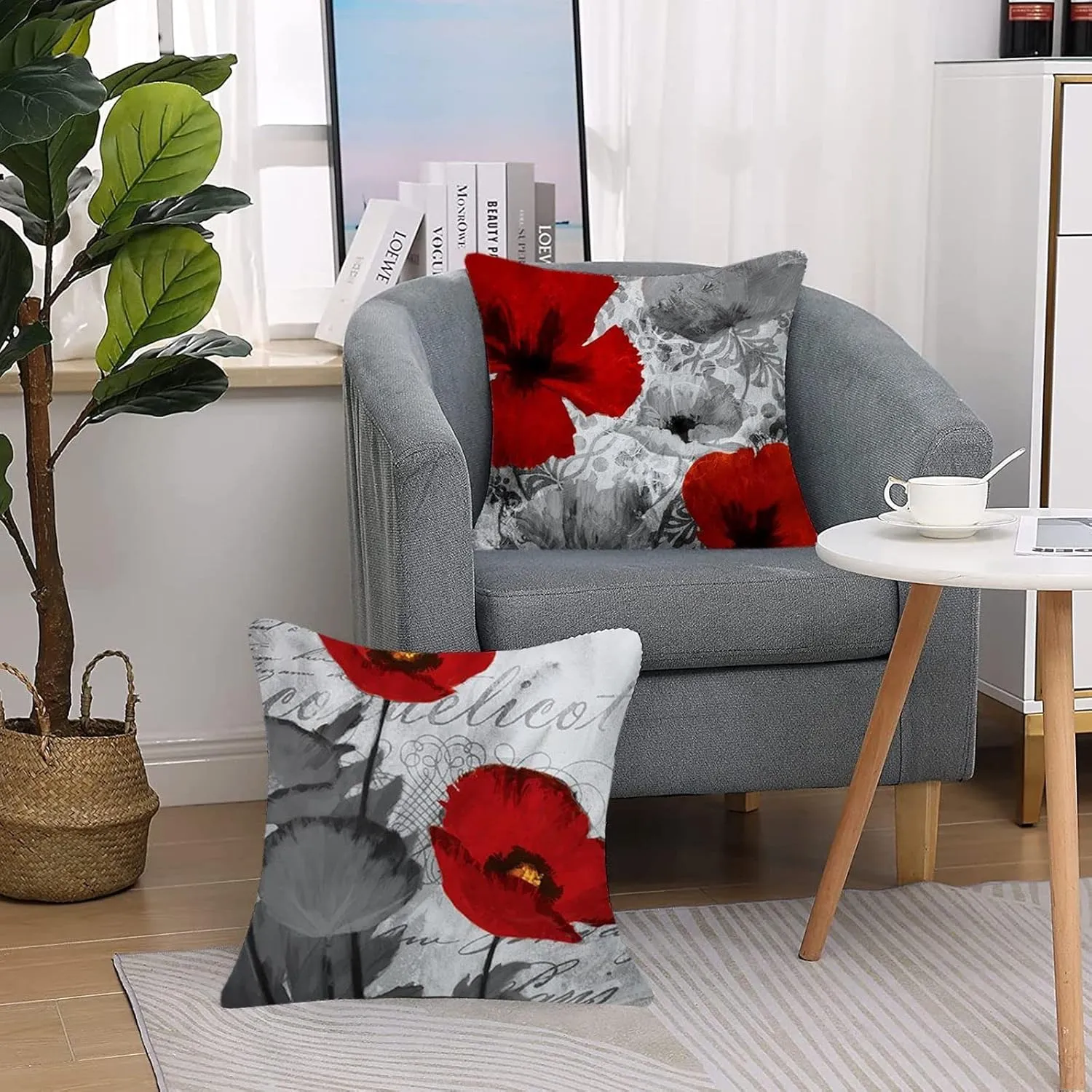 Black Red Flower Pillow Covers Love Pillow Covers Decorative Linen Square Throw Pillow Covers Couple Cushion Cases Home Decor for Sofa Bedroom Car 20x20 Inch