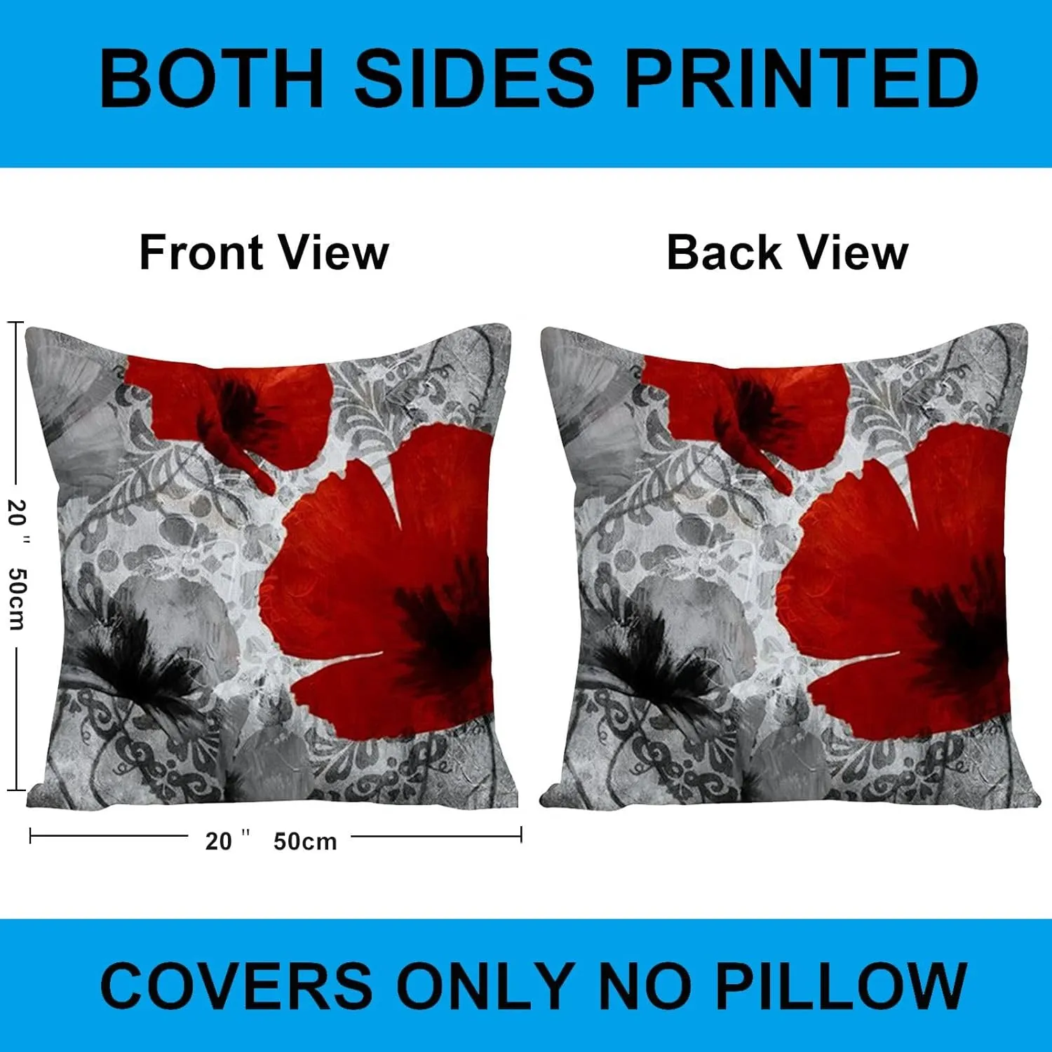 Black Red Flower Pillow Covers Love Pillow Covers Decorative Linen Square Throw Pillow Covers Couple Cushion Cases Home Decor for Sofa Bedroom Car 20x20 Inch