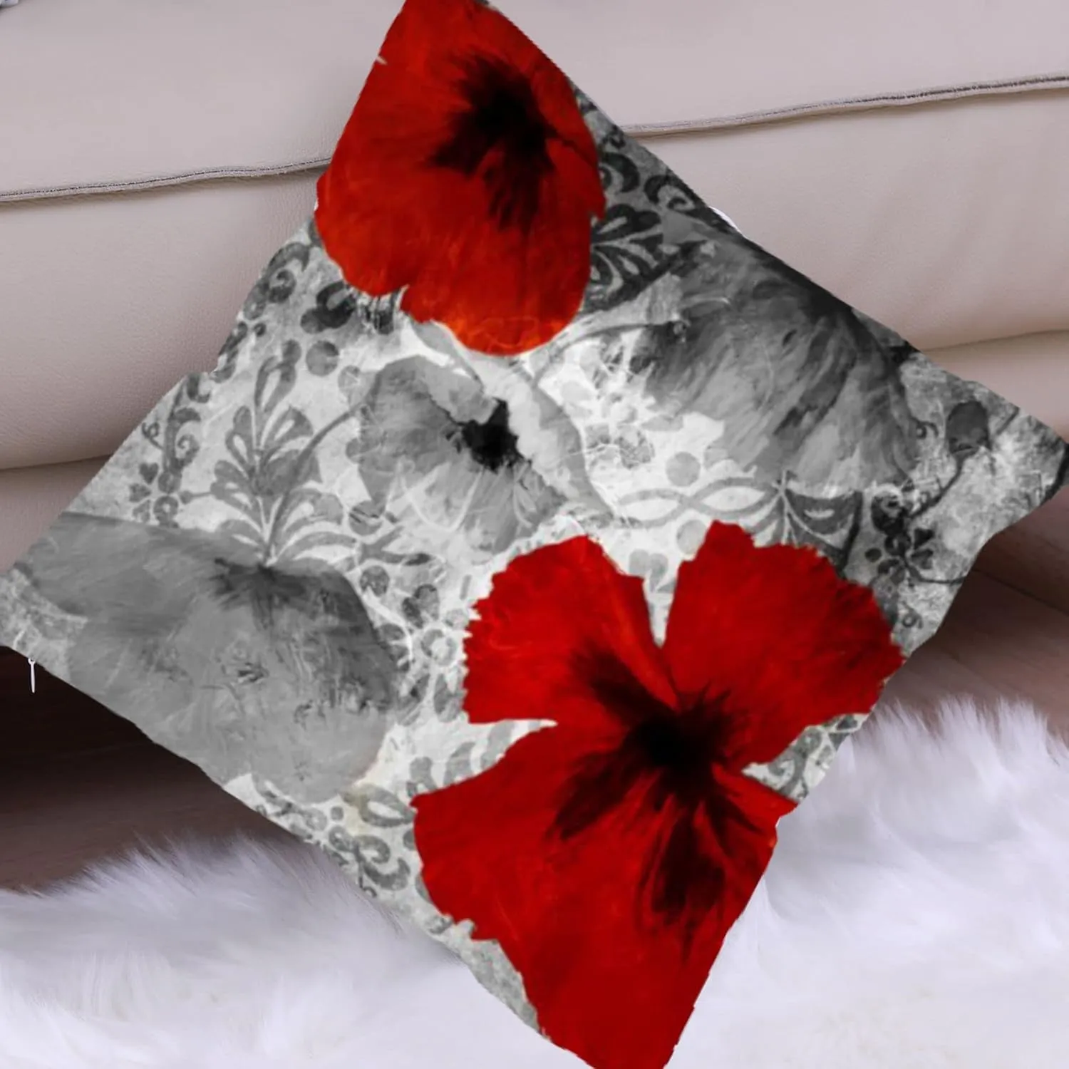 Black Red Flower Pillow Covers Love Pillow Covers Decorative Linen Square Throw Pillow Covers Couple Cushion Cases Home Decor for Sofa Bedroom Car 20x20 Inch
