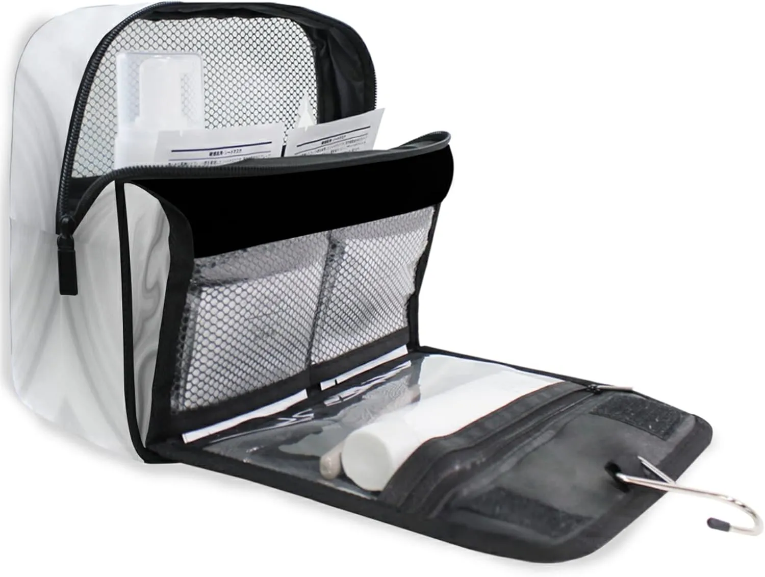 Black White Liquid Marble Agate Slab Paint Pastel Macro Wavy Hanging Wash Gargle Toiletry Bag Travel Cosmetic Makeup Case Organizer Storage Large Portable