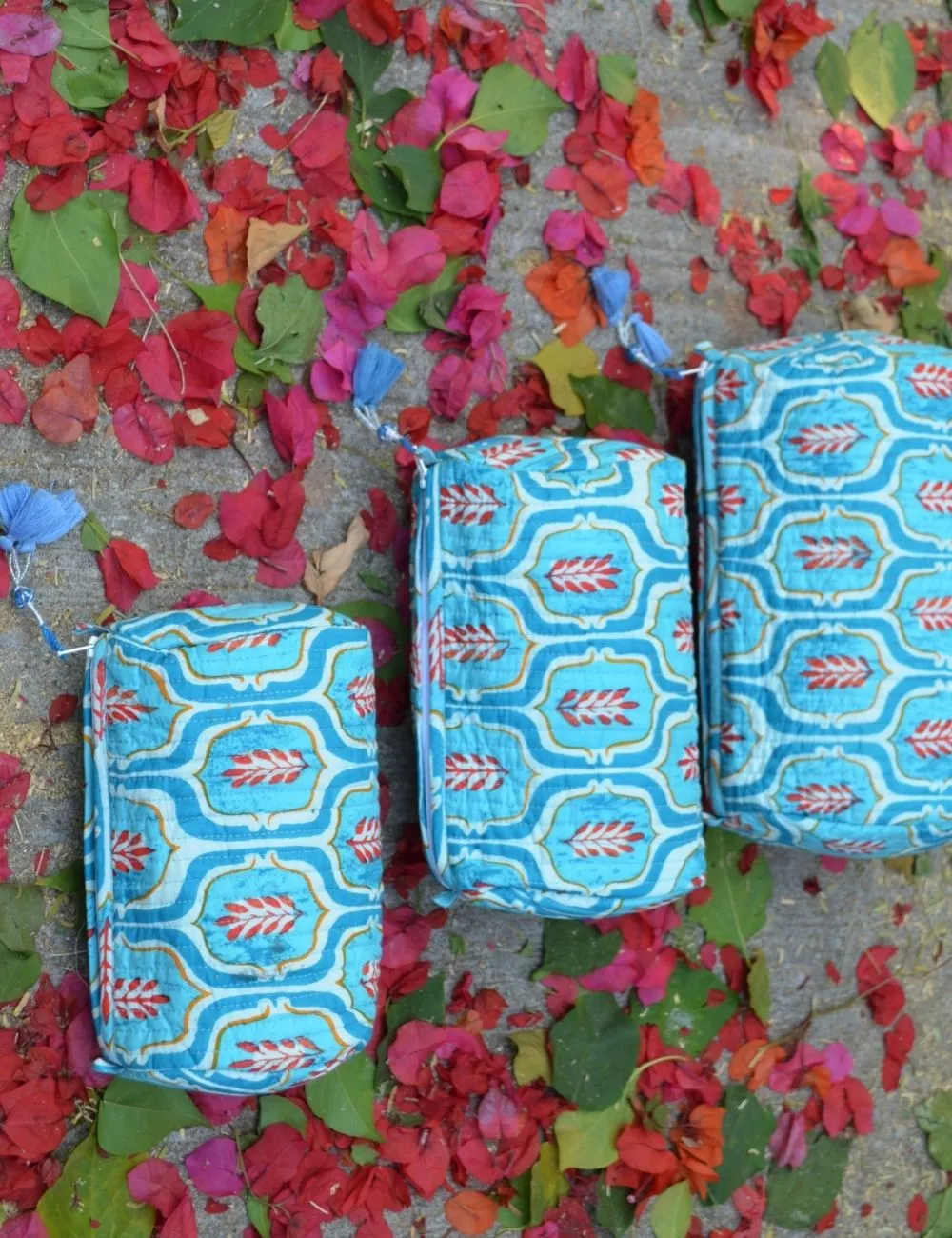 Block Print Toiletry Bag Set of 3 Indian Block Print Cotton Cosmetic Bag 