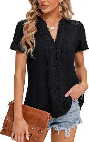 Blooming Jelly Womens Dressy Casual Blouses Short Sleeve V Neck Business Tops Summer Ladies Trendy Boho Office Work Shirts