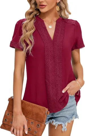 Blooming Jelly Womens Dressy Casual Blouses Short Sleeve V Neck Business Tops Summer Ladies Trendy Boho Office Work Shirts