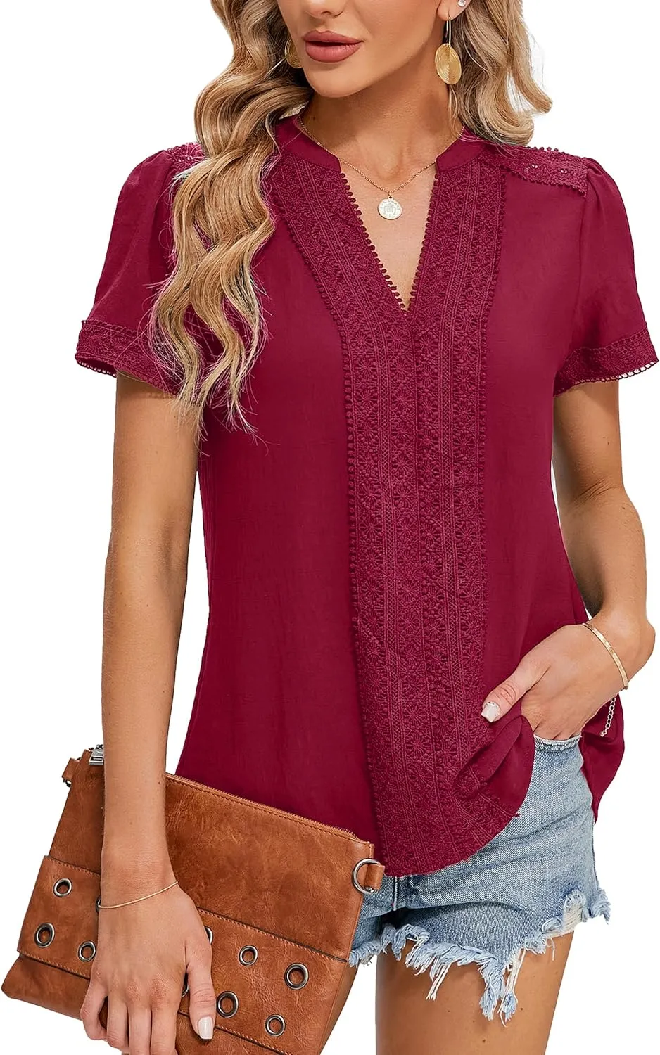 Blooming Jelly Womens Dressy Casual Blouses Short Sleeve V Neck Business Tops Summer Ladies Trendy Boho Office Work Shirts