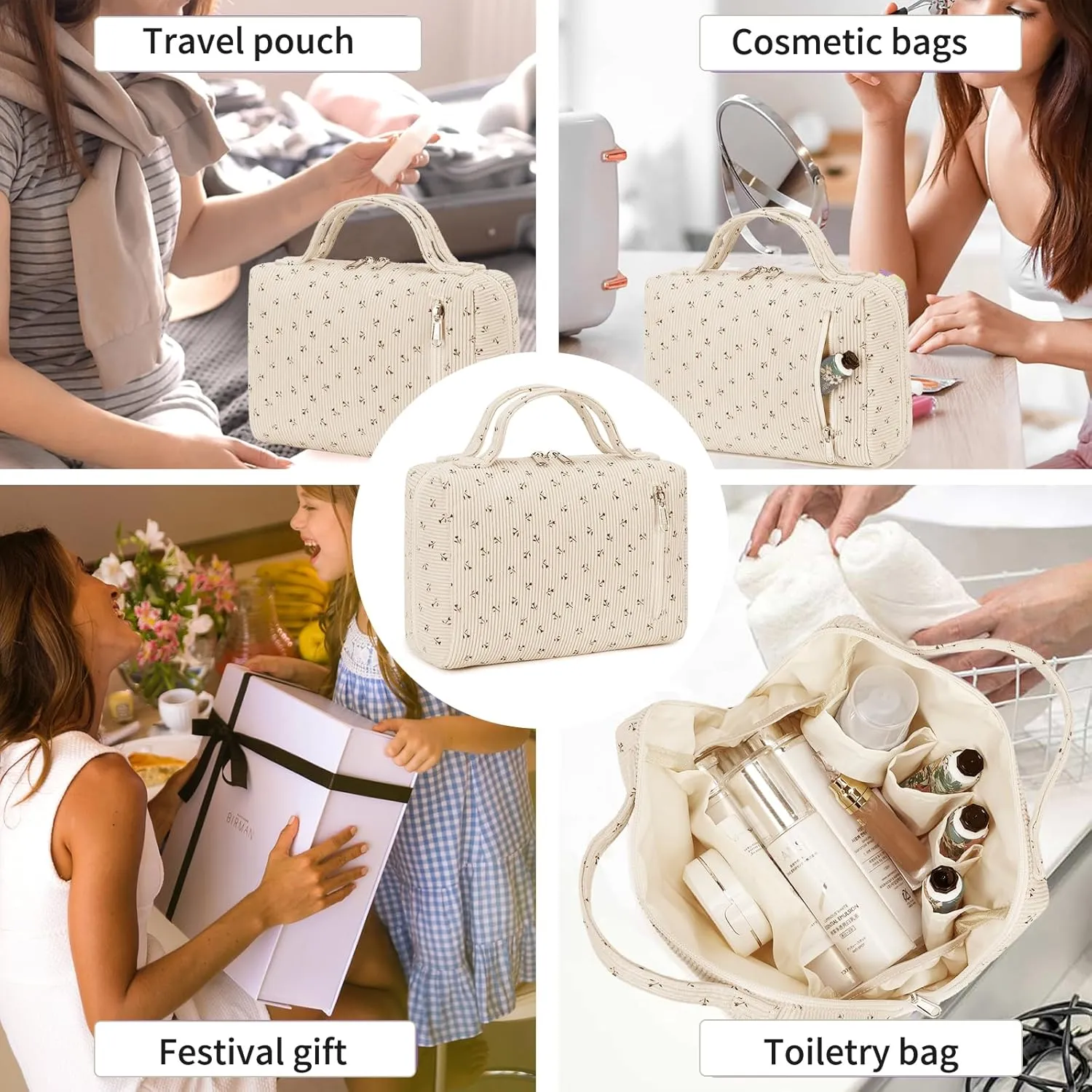 Bluboon Makeup Bag Zipper Pouch Travel Portable Cosmetic Bag Organizer for Women and Girls