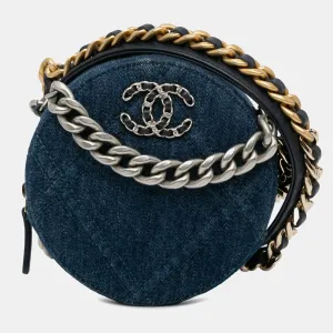 Blue Denim 19 Round Clutch with Chain
