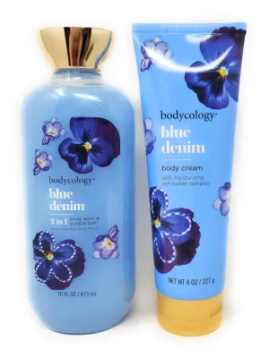 Blue Denim 2 in 1 Body Wash & Bubble Bath 16 fl oz & Blue Denim Butter Body Cream 8 oz (Pack of 2)
