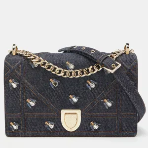 Blue Denim Medium Crystal Embellished Diorama Shoulder Bag