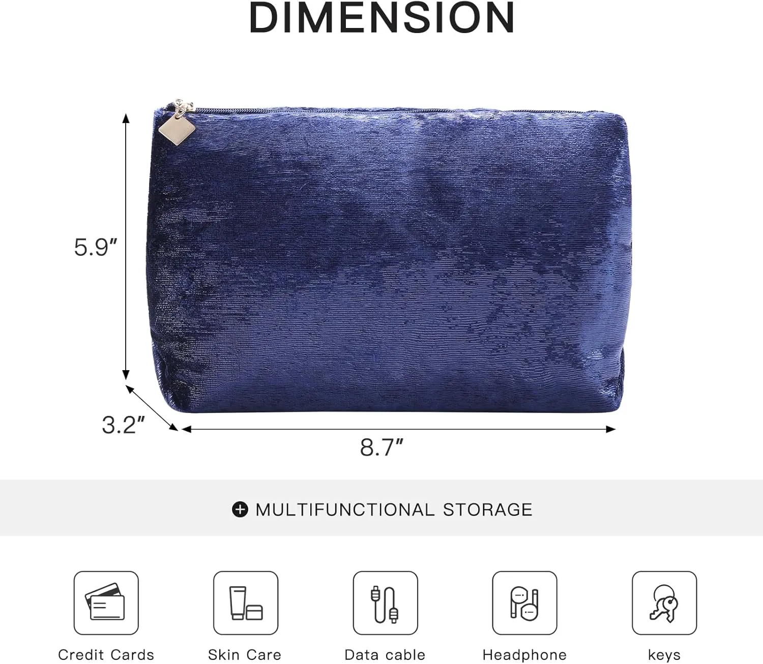 Blue Makeup Organizer Bag for Purse，Cosmetic Travel Bag for Women, Make Up Pouch for Travelling