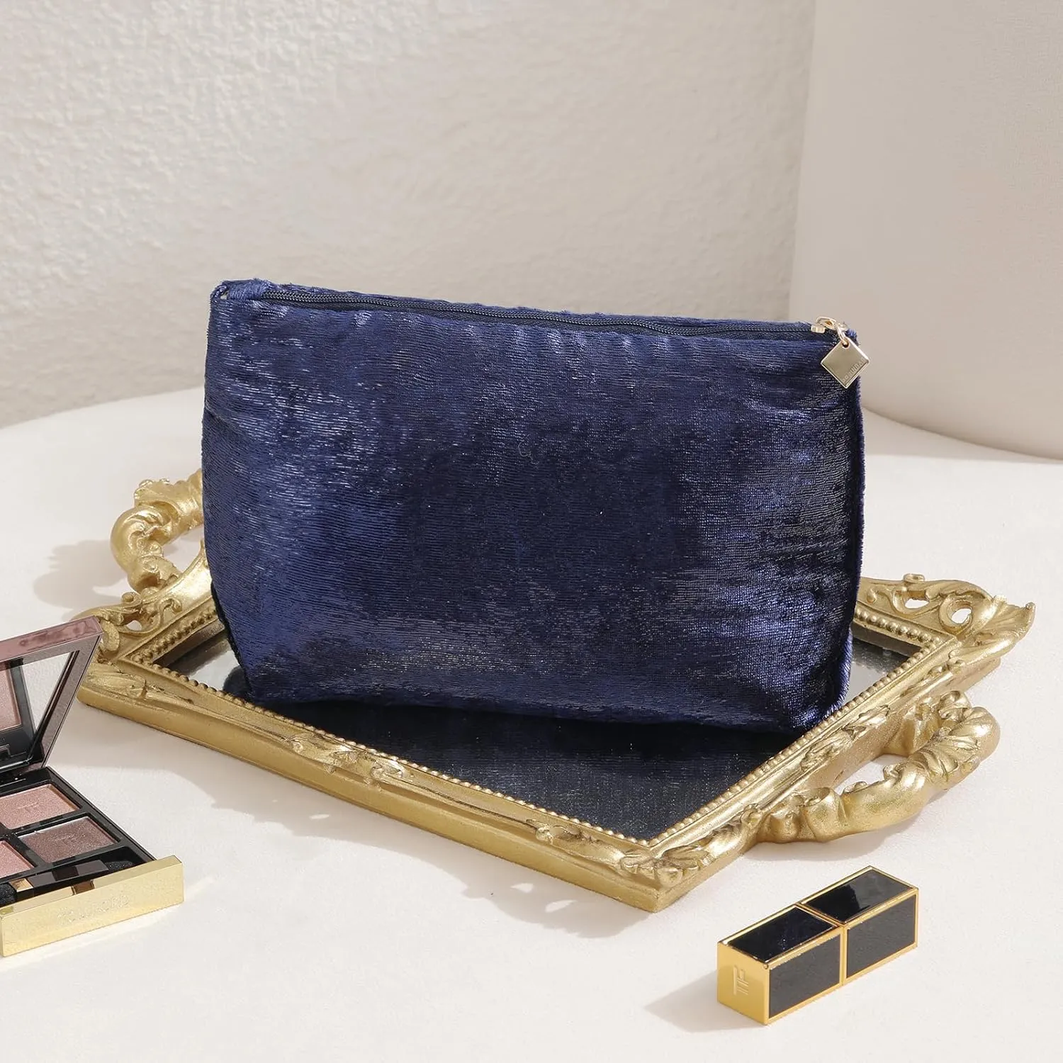 Blue Makeup Organizer Bag for Purse，Cosmetic Travel Bag for Women, Make Up Pouch for Travelling