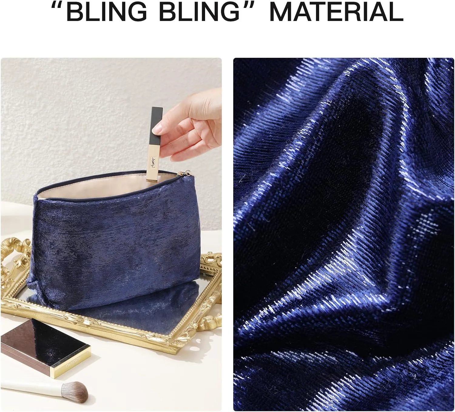 Blue Makeup Organizer Bag for Purse，Cosmetic Travel Bag for Women, Make Up Pouch for Travelling