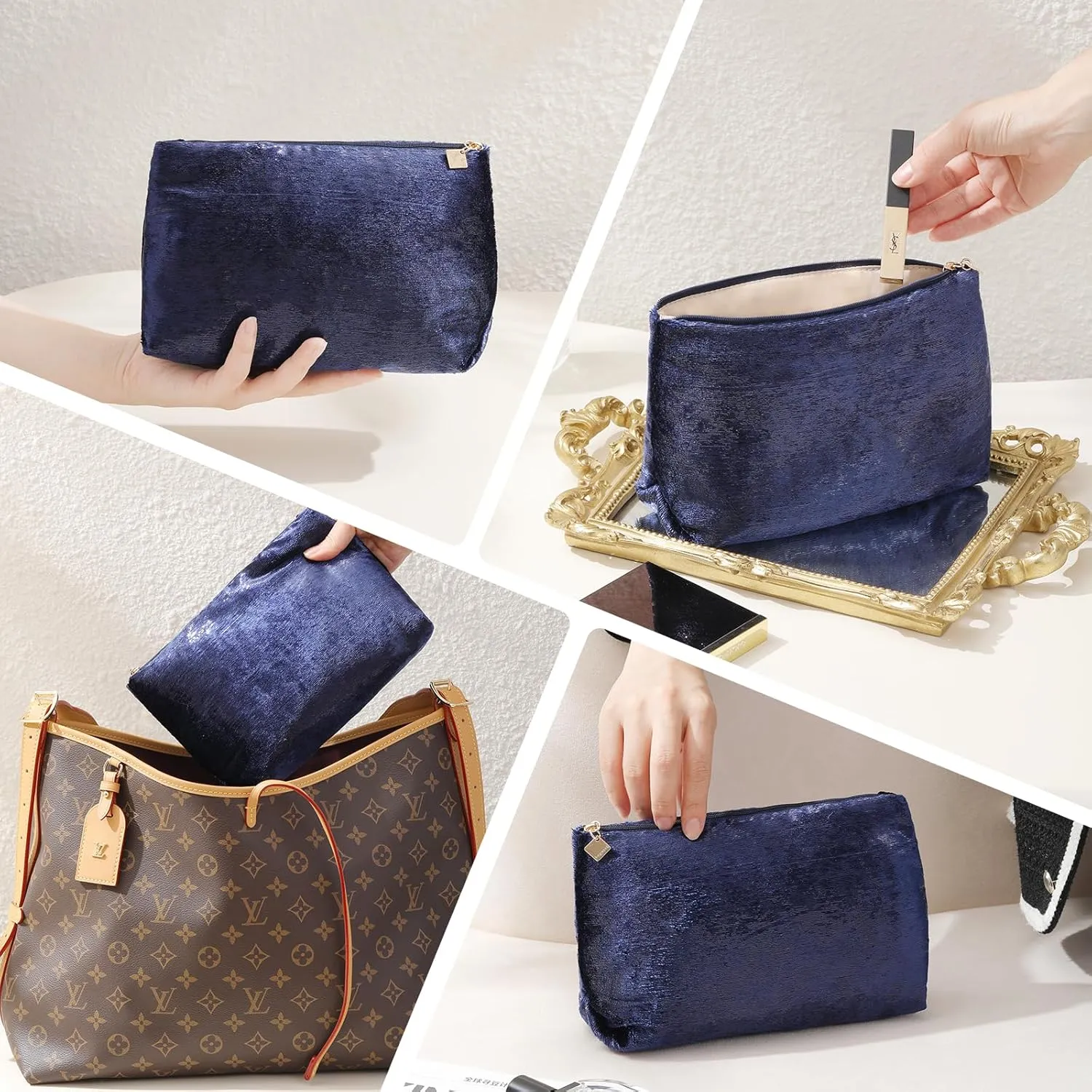 Blue Makeup Organizer Bag for Purse，Cosmetic Travel Bag for Women, Make Up Pouch for Travelling