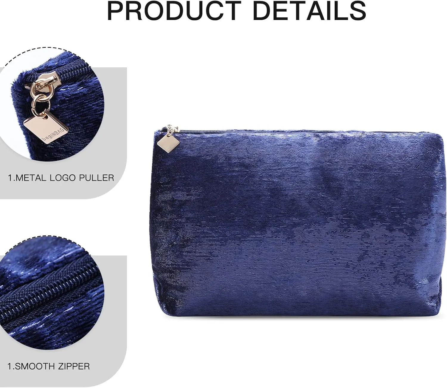 Blue Makeup Organizer Bag for Purse，Cosmetic Travel Bag for Women, Make Up Pouch for Travelling