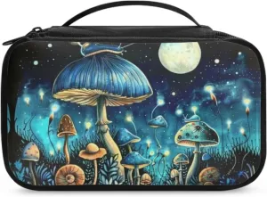 Blue Mushroom Women Adults Make Up Bag Travel Case for Toiletries Portable Make Up Organizers and Storage Bag Cosmetic Train Case As A Toiletry Bag,Makeup Organizer Bag