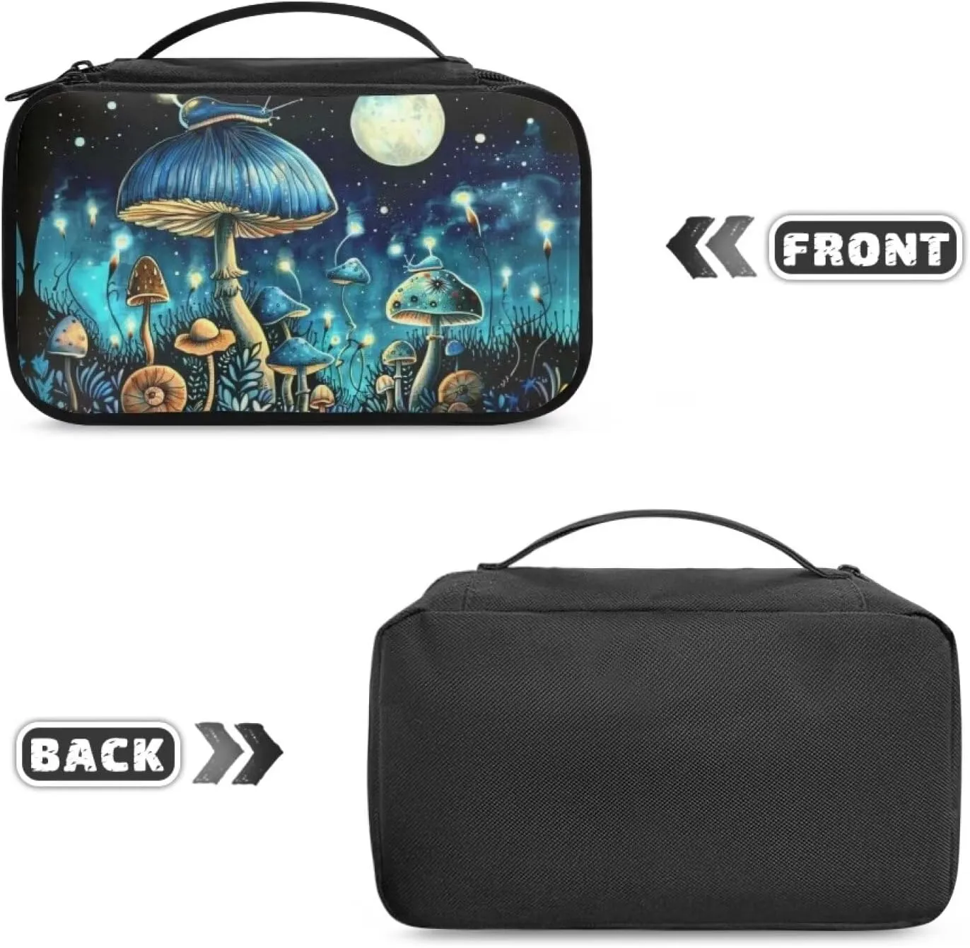 Blue Mushroom Women Adults Make Up Bag Travel Case for Toiletries Portable Make Up Organizers and Storage Bag Cosmetic Train Case As A Toiletry Bag,Makeup Organizer Bag