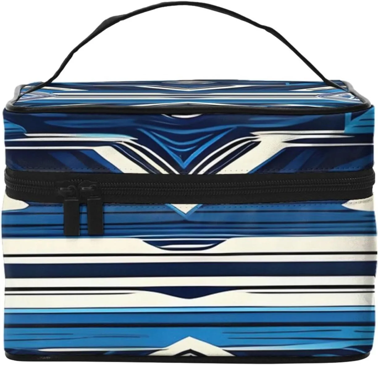 Blue Polynesian Maori Tribal Pattern Print Portable Travel Makeup Case Versatile Zipper for Makeup Bag Large Capacity Polyeste