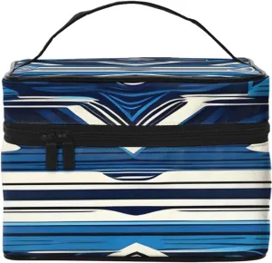 Blue Polynesian Maori Tribal Pattern Print Portable Travel Makeup Case Versatile Zipper for Makeup Bag Large Capacity Polyeste
