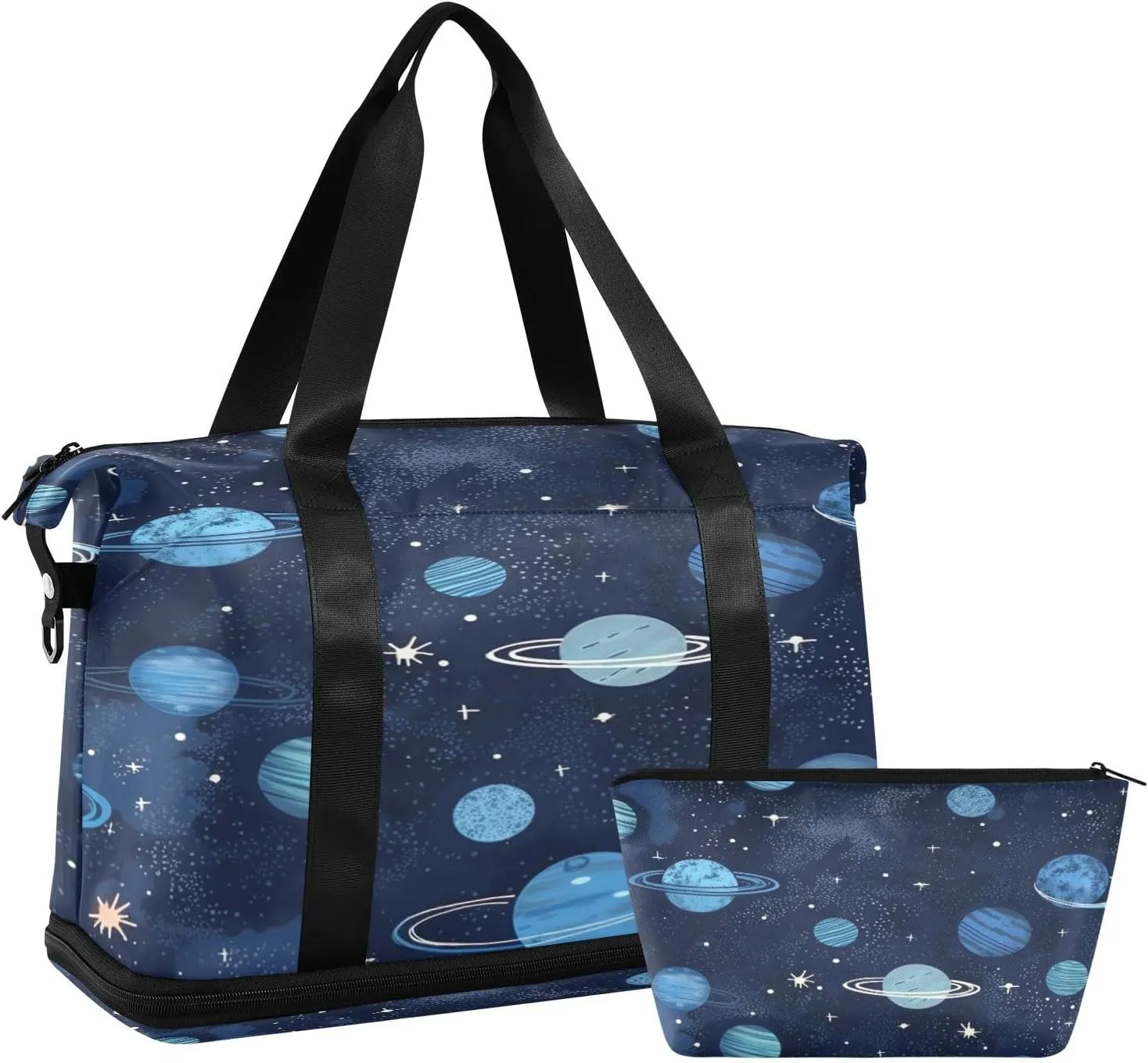 Blue Space Theme Duffel Bag Lightweight Carry On Gym Bags for Travel and Weekends, Versatile Overnight Bag with Shoe Compartment