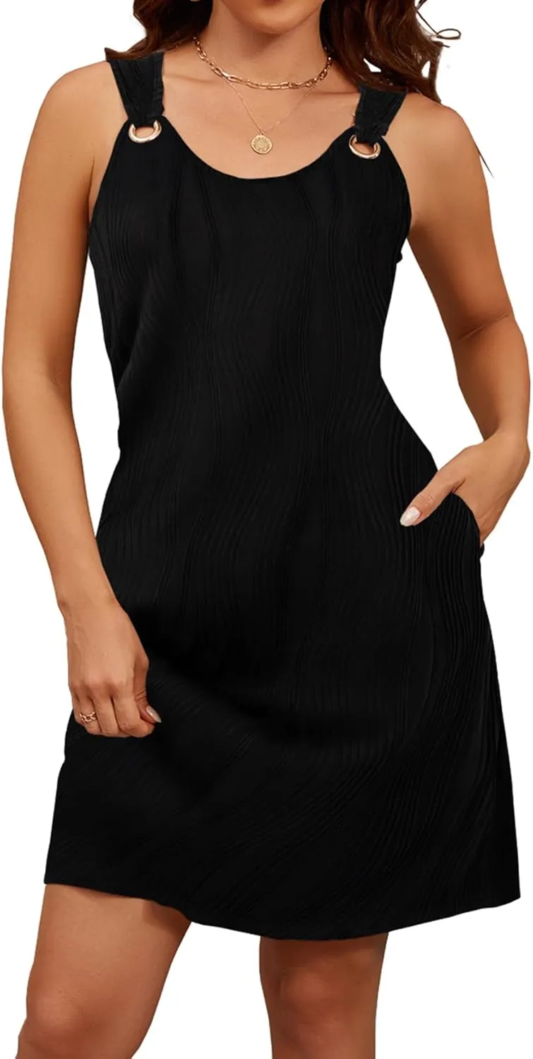 Blutime Summer Dresses for Women 2025 Boho Sleeveless Sundresses Beach Swimsuit Cover ups Casual Tank Dress with Pockets