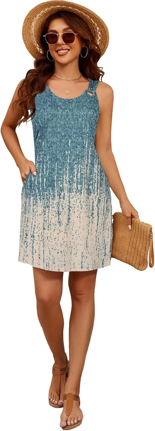 Blutime Summer Dresses for Women 2025 Boho Sleeveless Sundresses Beach Swimsuit Cover ups Casual Tank Dress with Pockets
