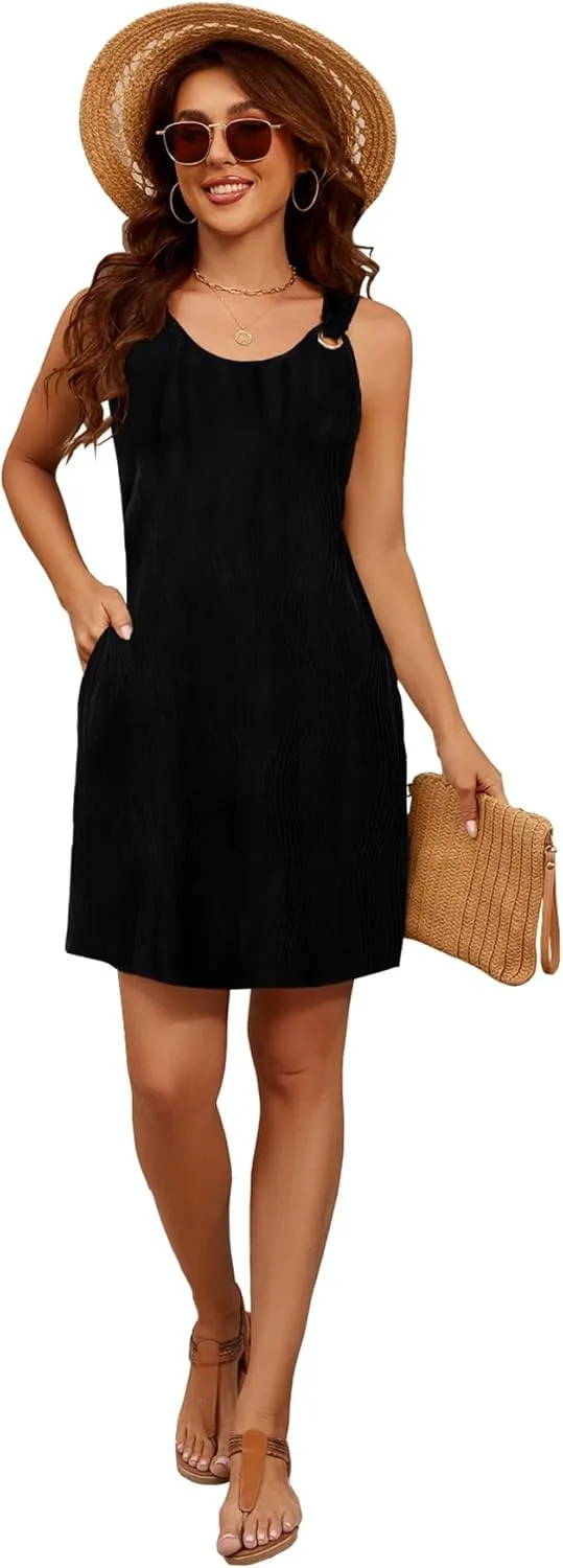 Blutime Summer Dresses for Women 2025 Boho Sleeveless Sundresses Beach Swimsuit Cover ups Casual Tank Dress with Pockets
