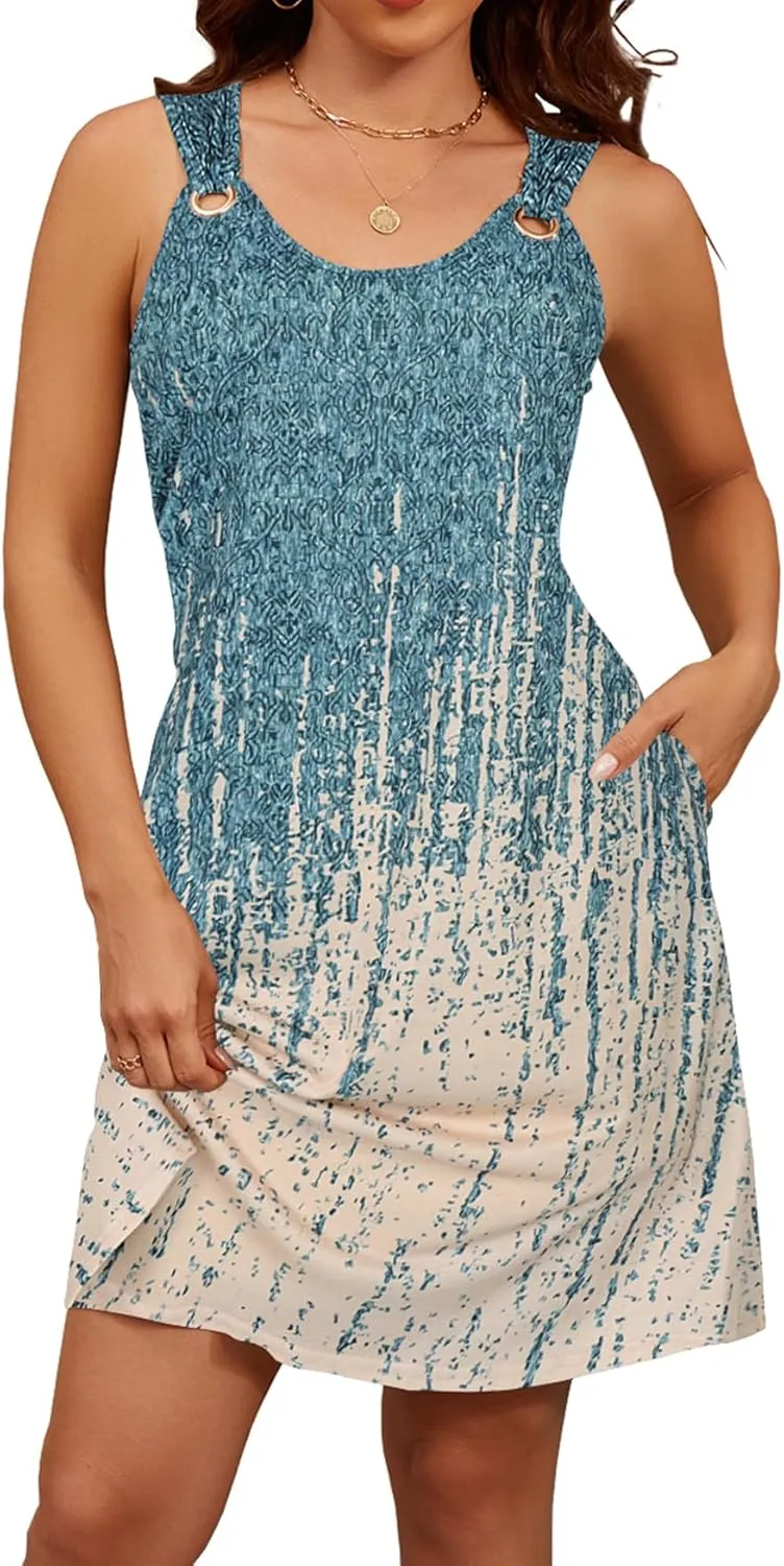 Blutime Summer Dresses for Women 2025 Boho Sleeveless Sundresses Beach Swimsuit Cover ups Casual Tank Dress with Pockets
