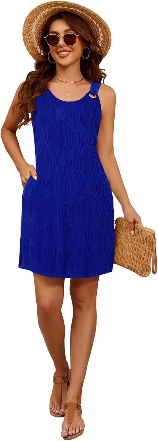 Blutime Summer Dresses for Women 2025 Boho Sleeveless Sundresses Beach Swimsuit Cover ups Casual Tank Dress with Pockets
