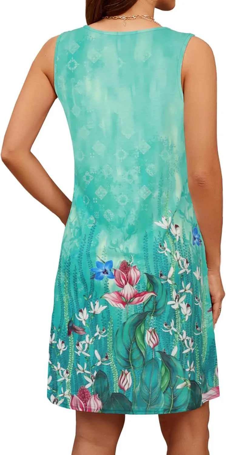 Blutime Summer Dresses for Women 2025 Boho Sleeveless Sundresses Beach Swimsuit Cover ups Casual Tank Dress with Pockets