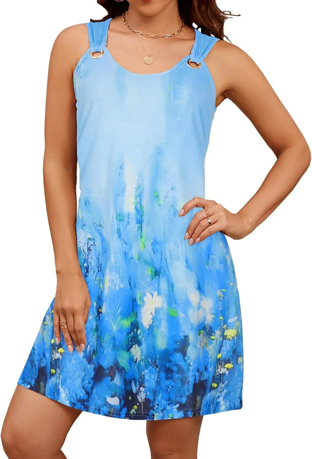 Blutime Summer Dresses for Women 2025 Boho Sleeveless Sundresses Beach Swimsuit Cover ups Casual Tank Dress with Pockets