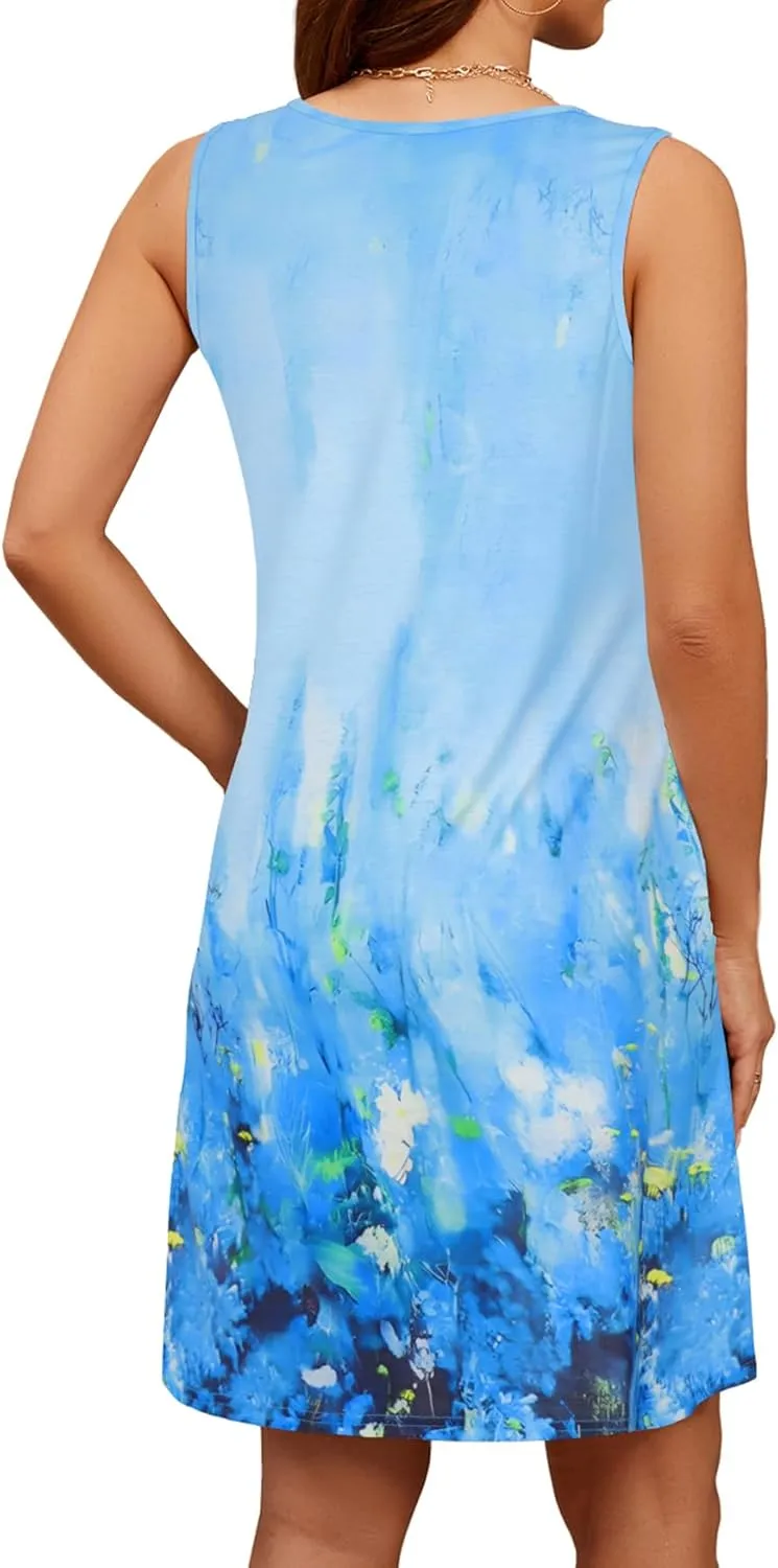Blutime Summer Dresses for Women 2025 Boho Sleeveless Sundresses Beach Swimsuit Cover ups Casual Tank Dress with Pockets