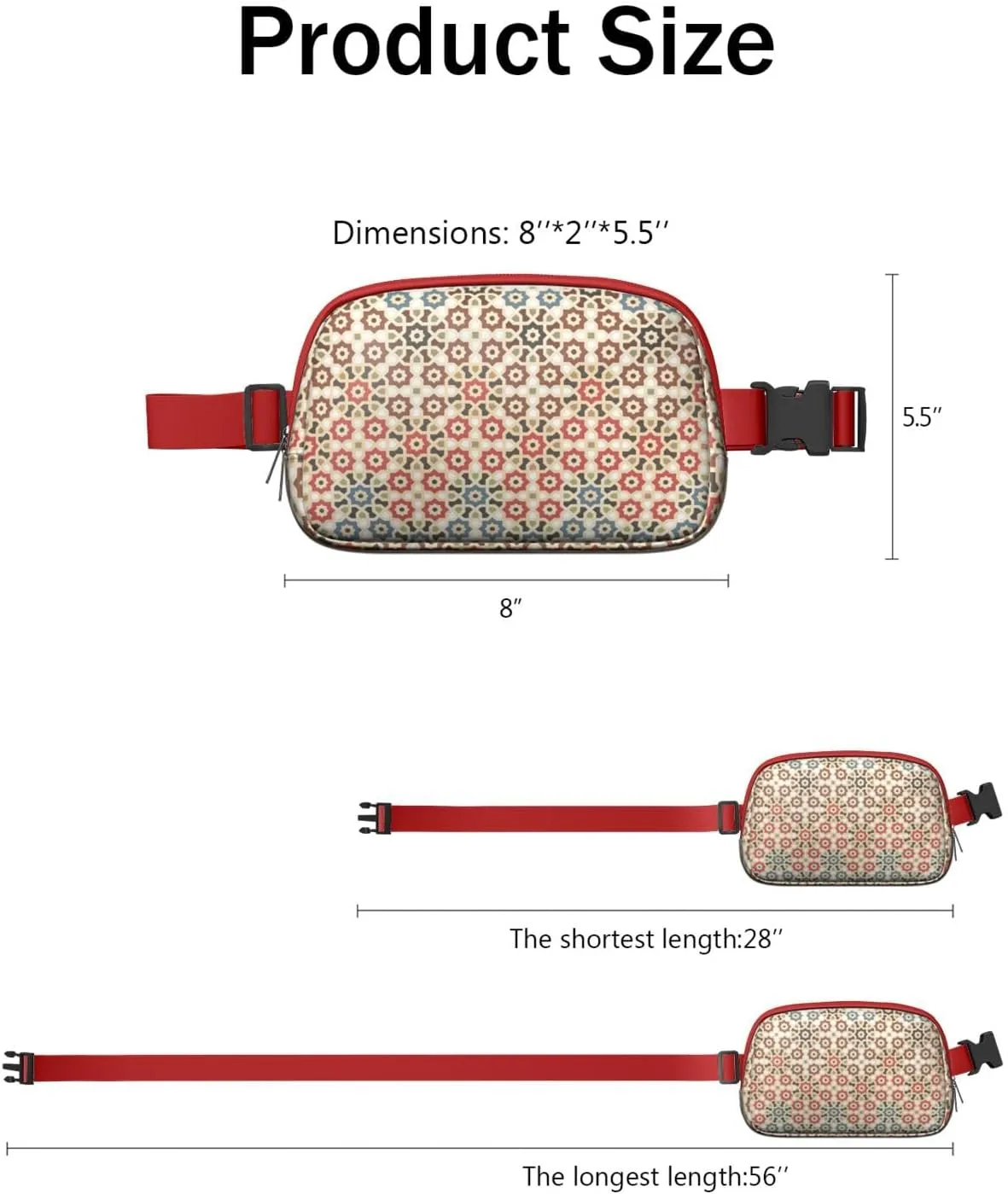Bohemian Mini Belt Bag for Men Women Vintage Rustic Waist Packs Crossbody Bags Adjustable Strap for Hiking Cycling Running