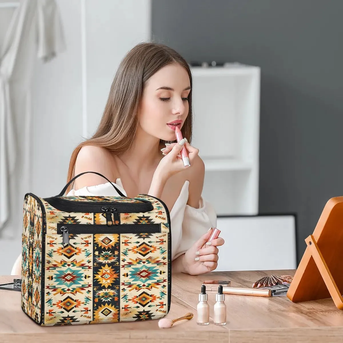 Boho Aztec Toiletry Bag for Women and Men, Hanging Travel Makeup Bag, Aztec Western Travel Toiletry Organizer Bag, Makeup Organizer Bag for Cosmetics
