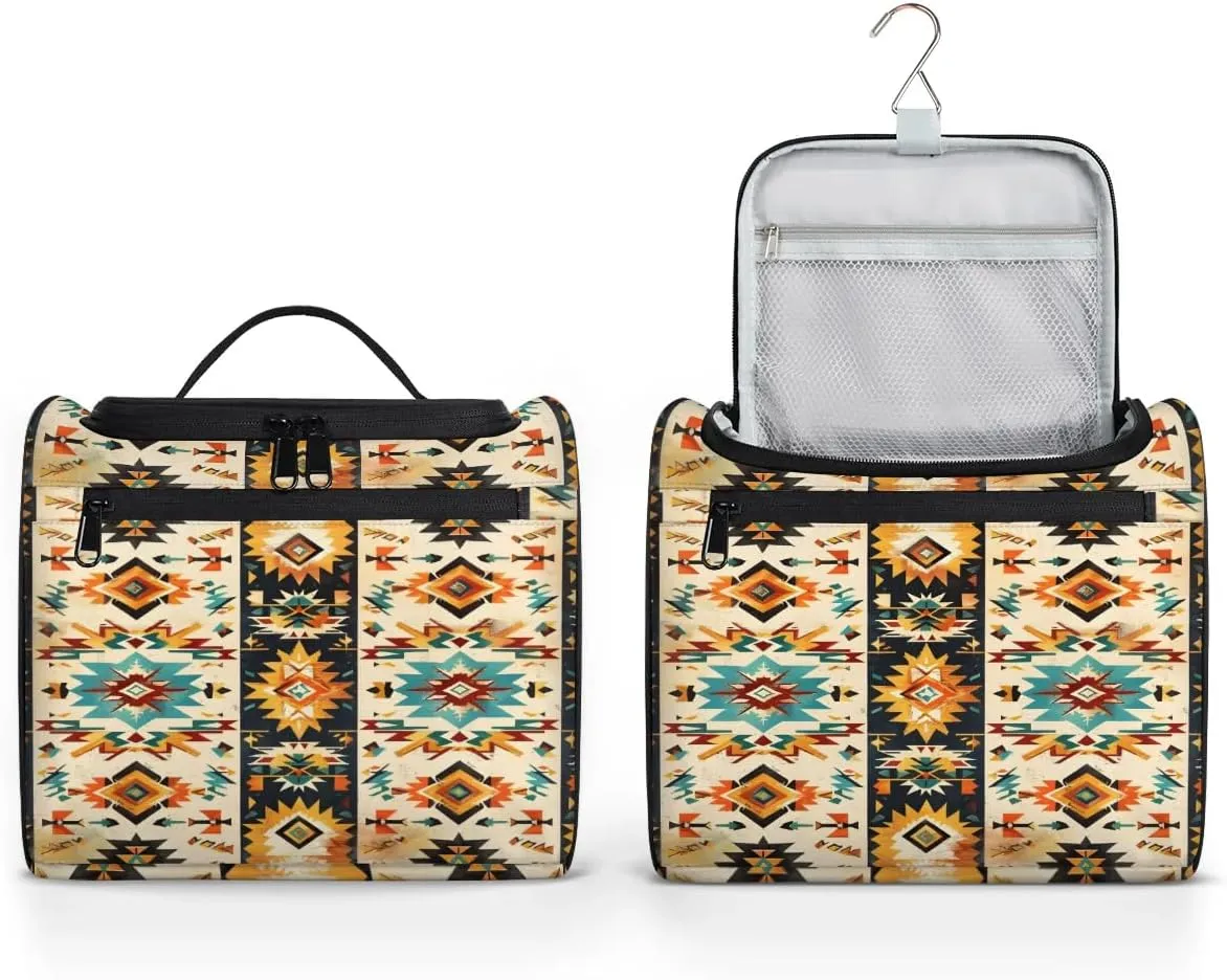 Boho Aztec Toiletry Bag for Women and Men, Hanging Travel Makeup Bag, Aztec Western Travel Toiletry Organizer Bag, Makeup Organizer Bag for Cosmetics